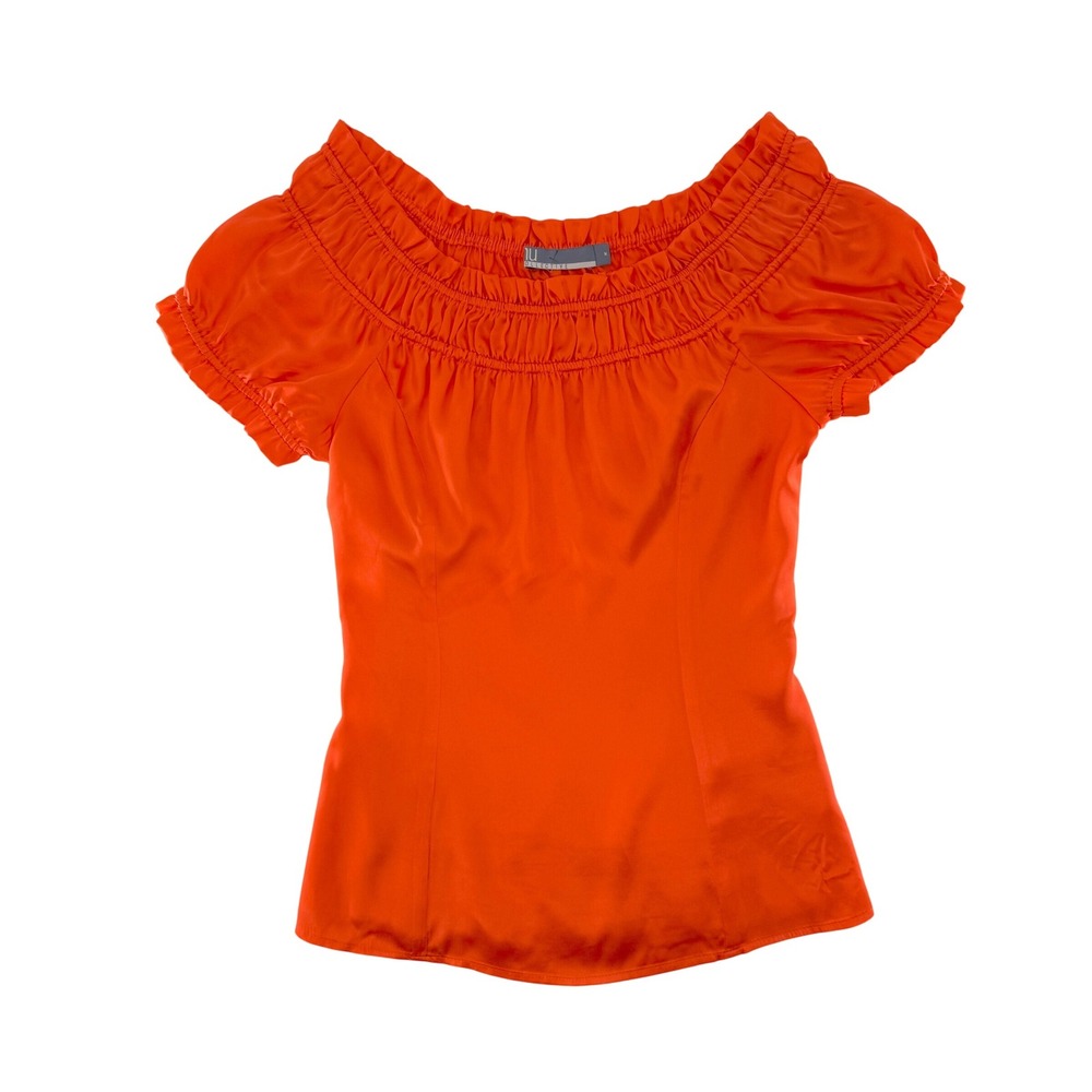 Nu Collective Women's Orange Smocked Off Shoulder Short Sleeve Top Blouse